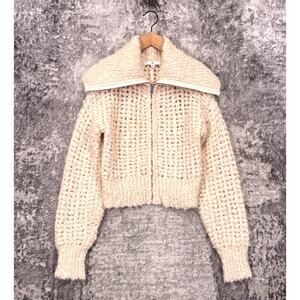 Banana Republic Sweater XS Womens Alpaca Wool Boucle Knit Zip Front Cream